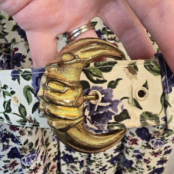 Vintage 80s Shirt Dress Floral Romantic Belted, Blue, Size 12 - Picture 3 of 15